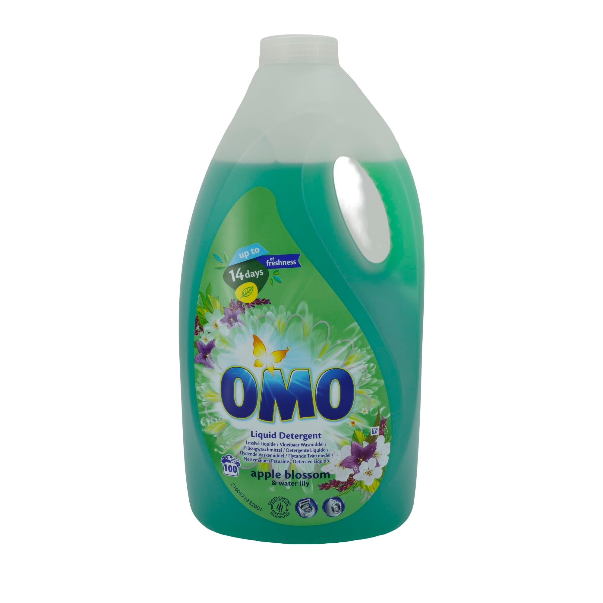 Flüssigwaschmittel OMO | Apple Blossom & Water Lily | Für bis zu 100 Waschladungen & 14 Tage Frische | 5 l OMO